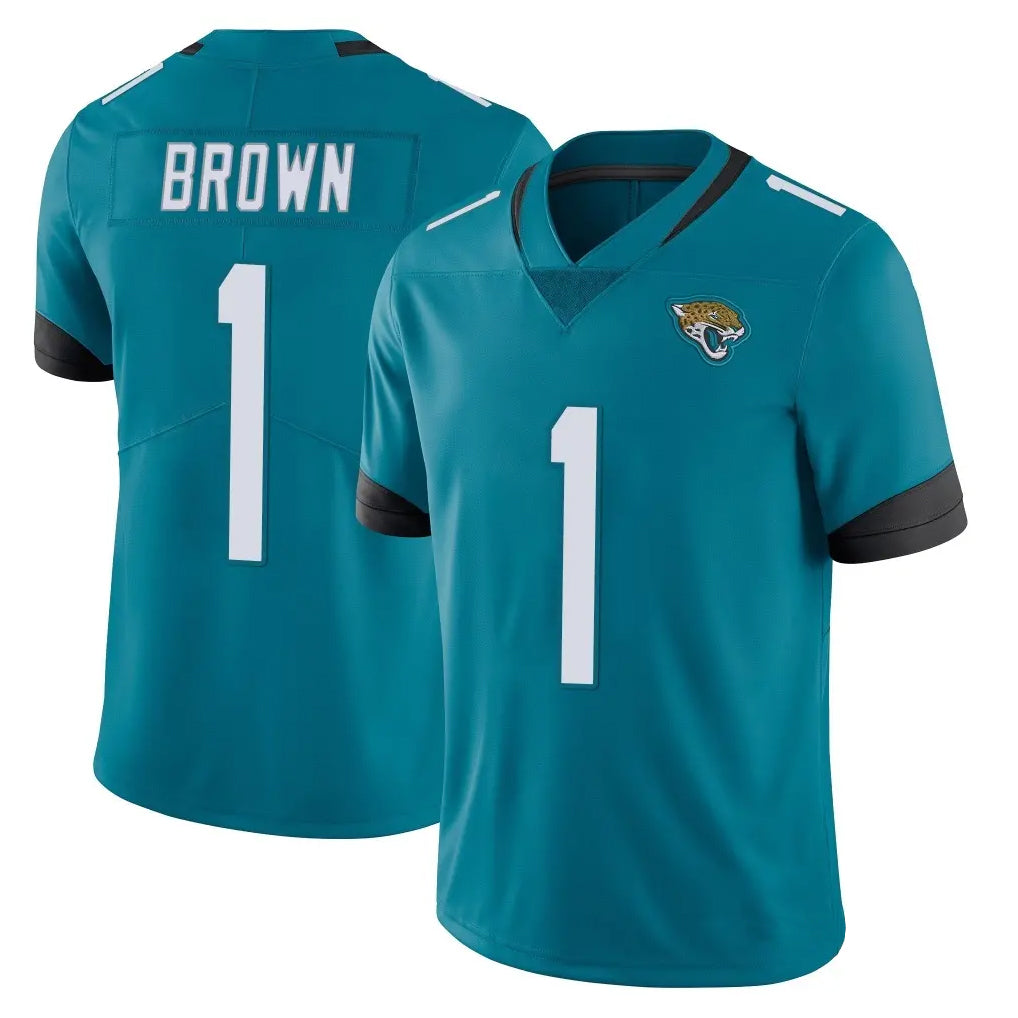Vanessashop J.Jaguars #1 Montaric Brown Player Teal Vapor Untouchable Limited Home Game Stitched Jerseys