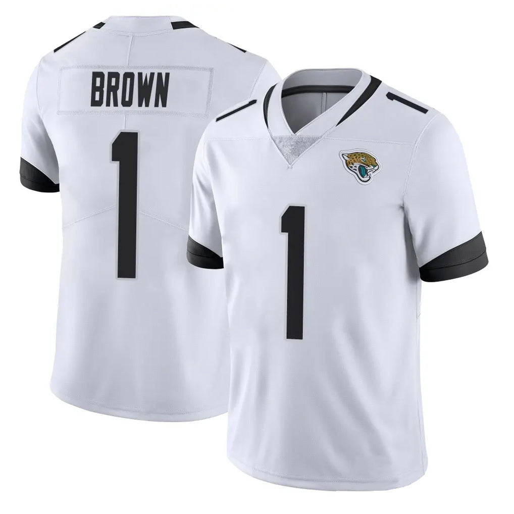 Vanessashop J.Jaguars #1 Montaric Brown Player White Vapor Untouchable Limited Home Game Stitched Jerseys