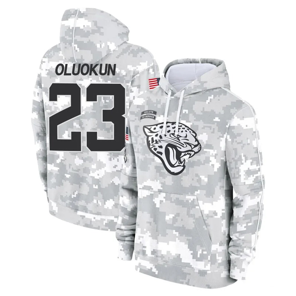 Vanessashop J.Jaguars #23 Foyesade Oluokun Player Arctic Camo Salute to Service Hoodies Limited Game Stitched Jerseys