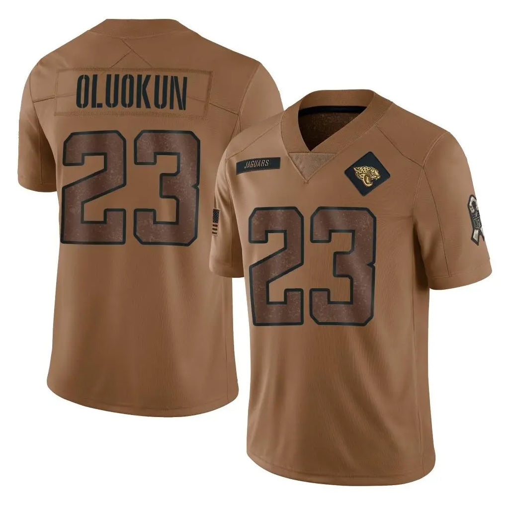 Vanessashop J.Jaguars #23 Foyesade Oluokun Player Brown Salute To Service Limited Stitched Jerseys