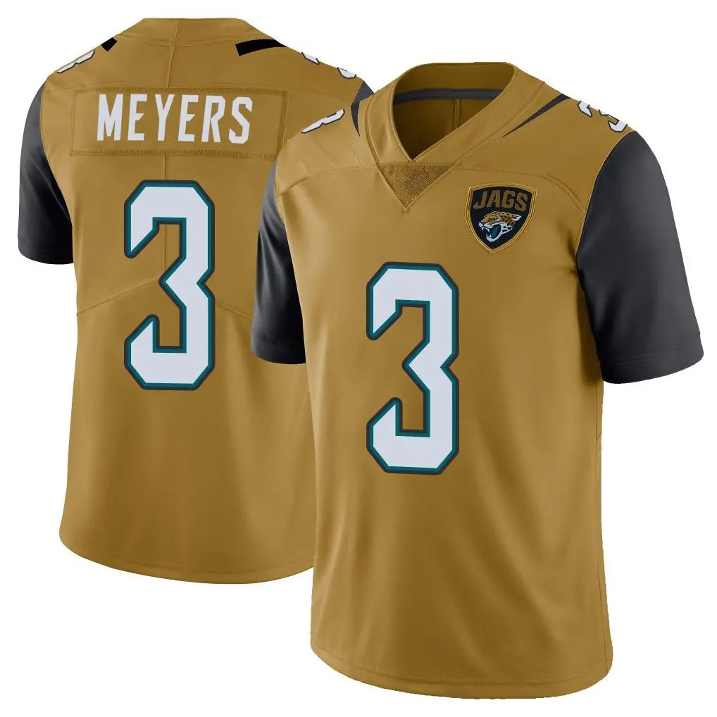 Vanessashop J.Jaguars #3 Jakobi Meyers Player Gold Vapor Limited Home Game Stitched Jerseys
