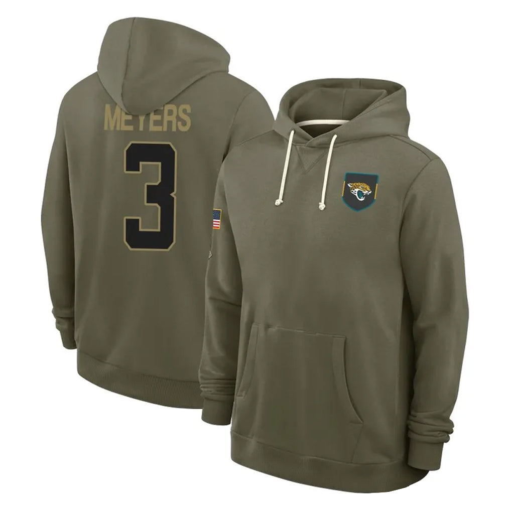 Vanessashop J.Jaguars #3 Jakobi Meyers Player Olive Salute to Service Pullover Hoodies Limited Stitched Jerseys