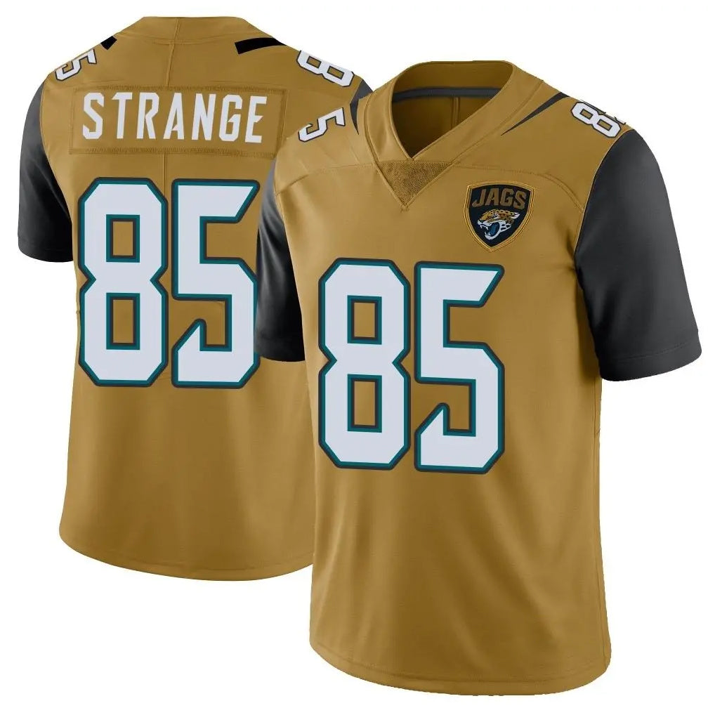 Vanessashop J.Jaguars #85 Brenton Strange Player Gold Vapor Limited Home Game Stitched Jerseys