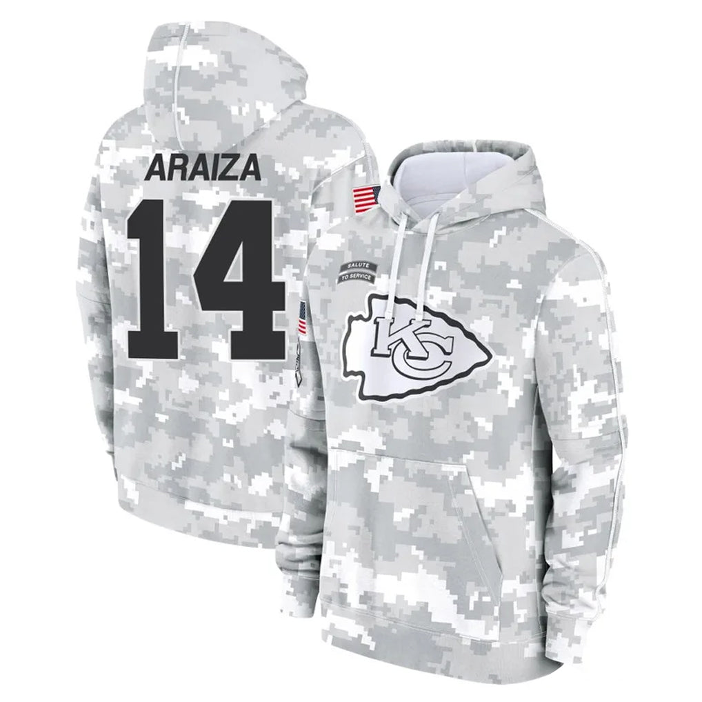 Vanessashop KC.Chiefs #14 Matt Araiza Player Arctic Camo Salute to Service Hoodies Limited Game Stitched Jerseys