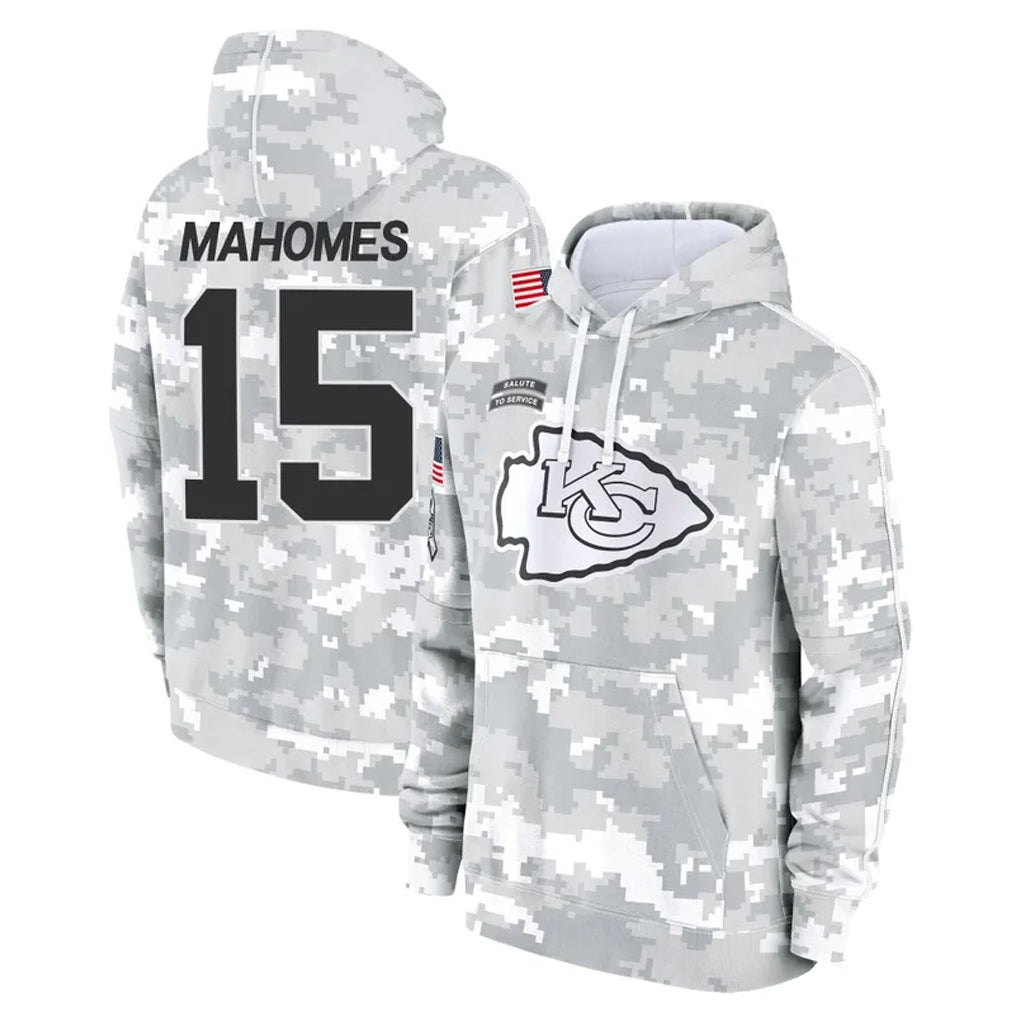 Vanessashop KC.Chiefs #15 Patrick Mahomes Player Arctic Camo Salute to Service Hoodies Limited Game Stitched Jerseys