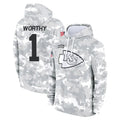 Vanessashop KC.Chiefs #1 Xavier Worthy Player Arctic Camo Salute to Service Hoodies Limited Game Stitched Jerseys