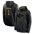 Vanessashop KC.Chiefs #1 Xavier Worthy Player Black Salute to Service Hoodies Limited Game Stitched Jerseys