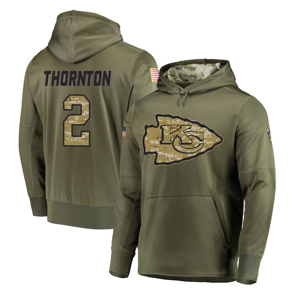 Vanessashop KC.Chiefs #2 Tyquan Thornton Player Olive Salute to Service Pullover Hoodies Home Game Stitched Jerseys