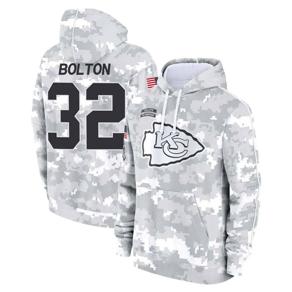 Vanessashop KC.Chiefs #32 Nick Bolton Player Arctic Camo Salute to Service Hoodies Limited Game Stitched Jerseys