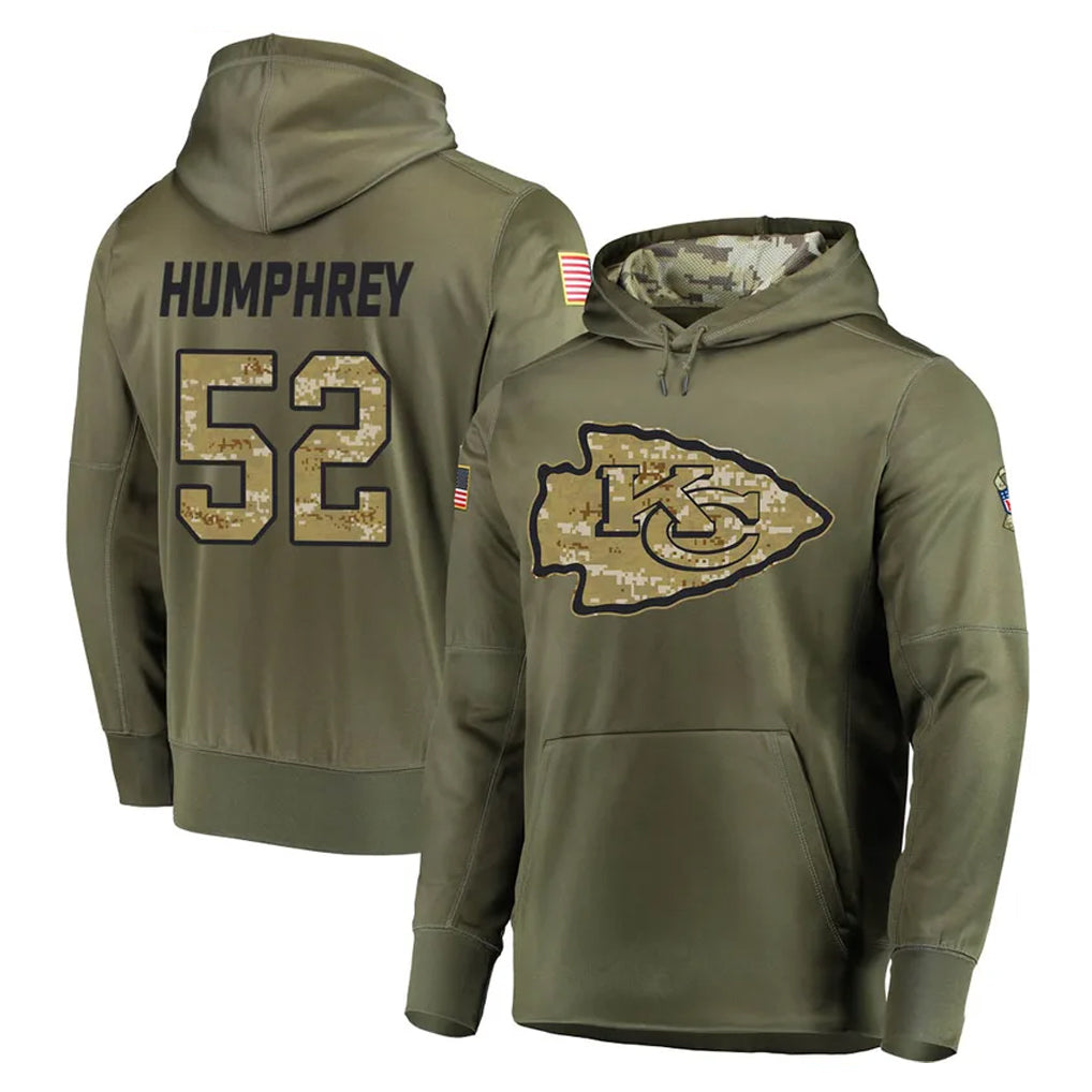 Vanessashop KC.Chiefs #52 Creed Humphrey Player Olive Salute to Service Pullover Hoodies Limited Stitched Jerseys