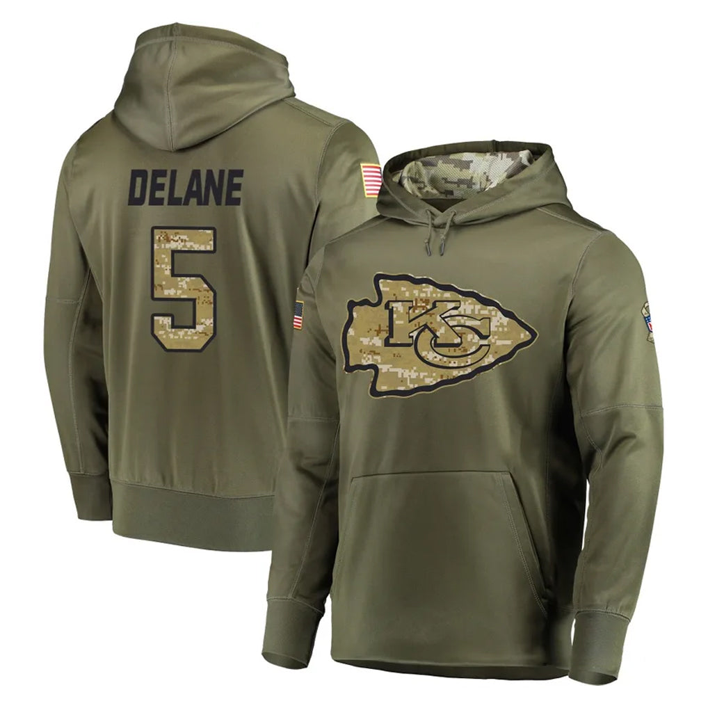 Vanessashop KC.Chiefs #5 Mansoor Delane Player Olive Salute to Service Pullover Hoodies Home Game Stitched Jerseys