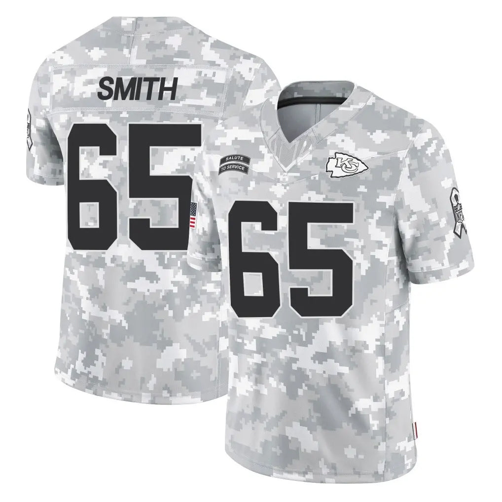 Vanessashop KC.Chiefs #65 Trey Smith Player Arctic Camo Salute To Service Limited Game Stitched Jerseys