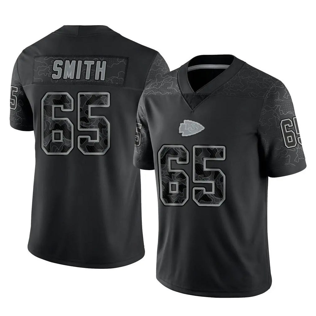Vanessashop KC.Chiefs #65 Trey Smith Player Black Limited Reflective Game Stitched Jerseys
