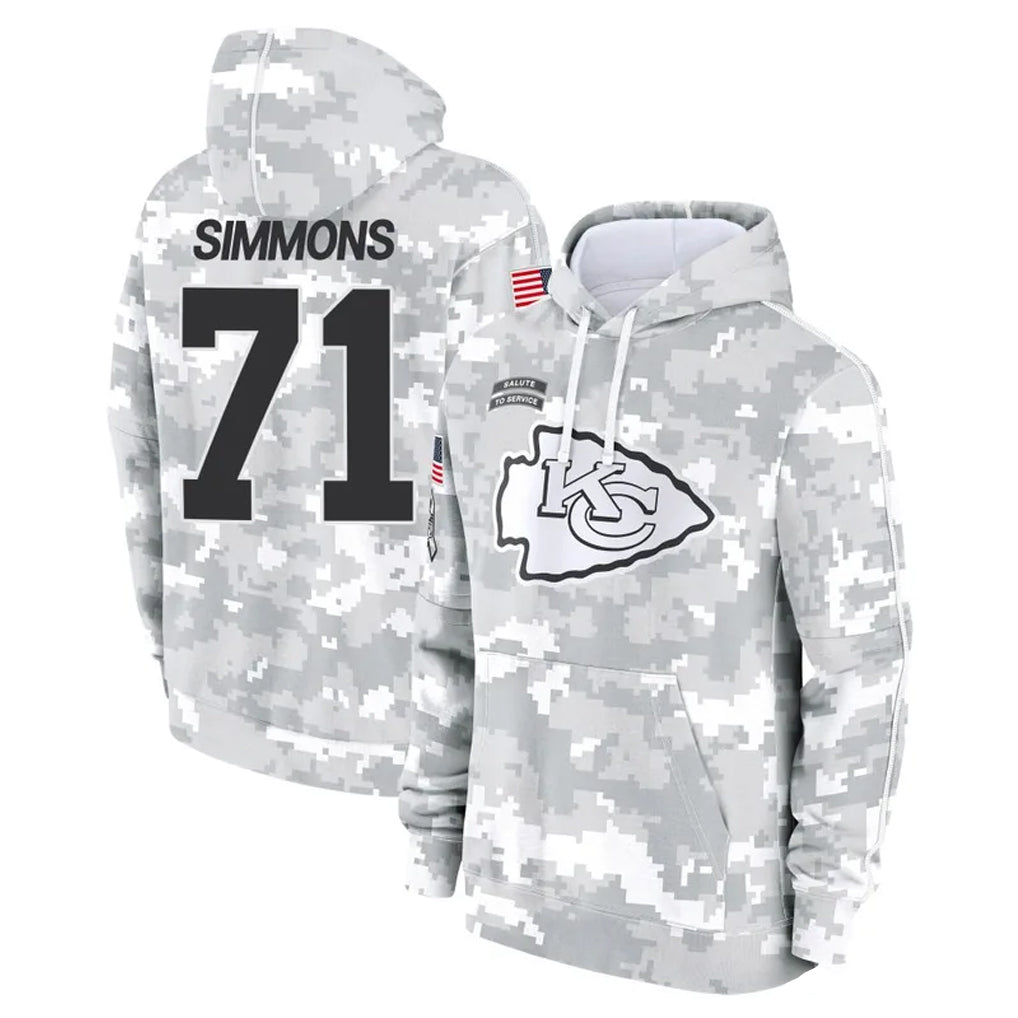Vanessashop KC.Chiefs #71 Josh Simmons Player Arctic Camo Salute to Service Hoodies Limited Game Stitched Jerseys
