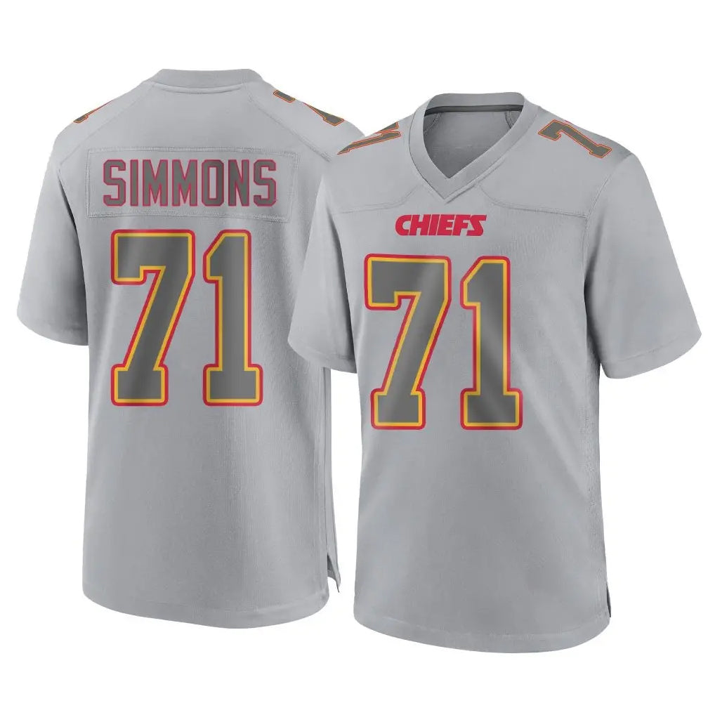 Vanessashop KC.Chiefs #71 Josh Simmons Player Gray Atmosphere Fashion Game Stitched Jerseys