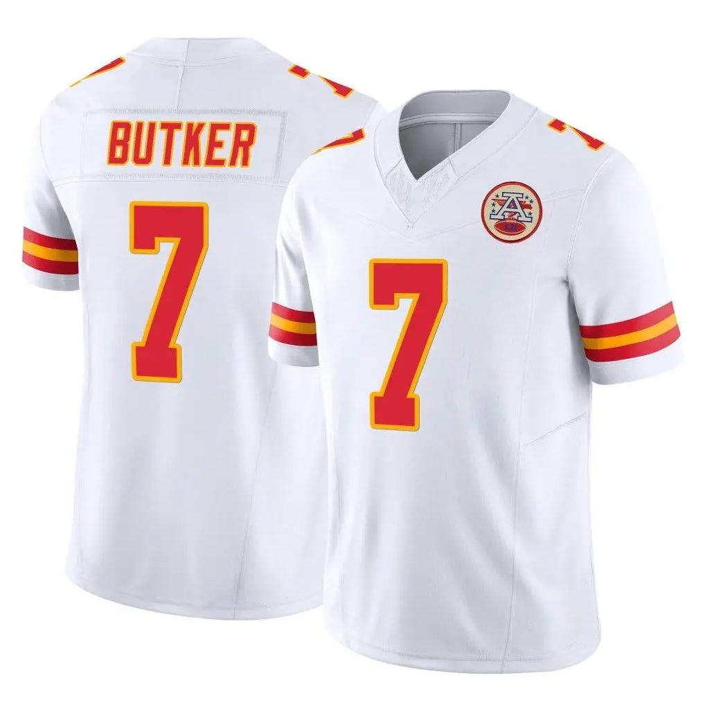 Vanessashop KC.Chiefs #7 Harrison Butker Player White Limited Vapor F.U.S.E. Home Game Stitched Jerseys