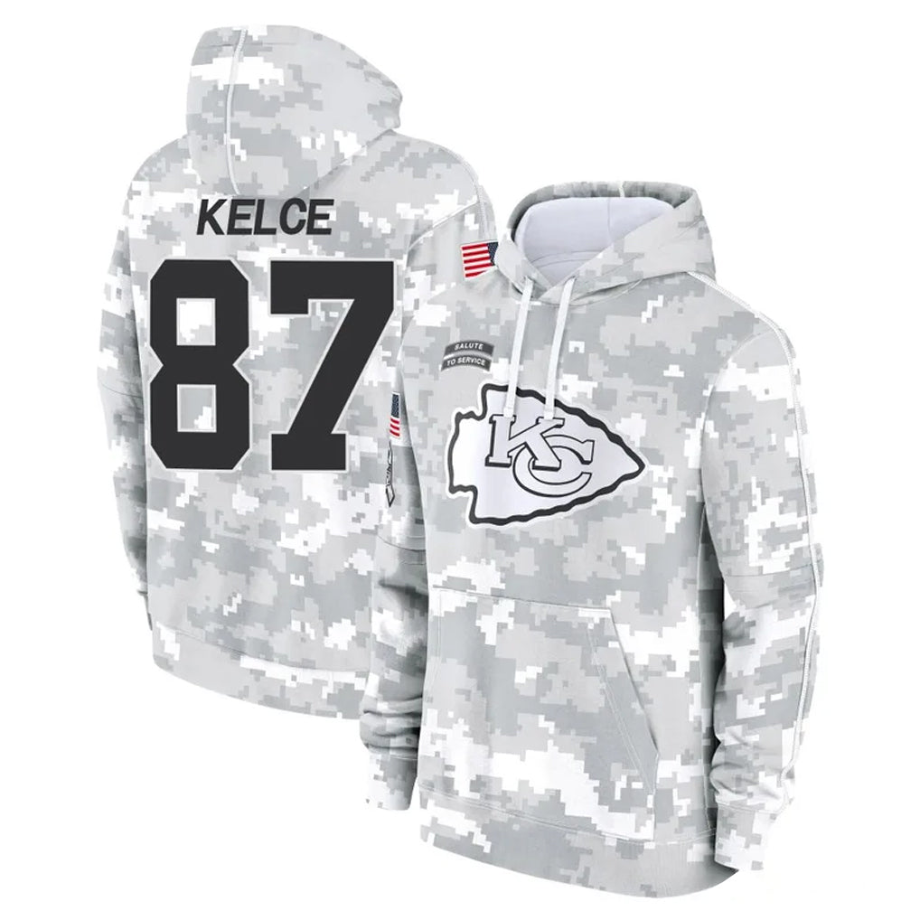 Vanessashop KC.Chiefs #87 Travis Kelce Player Arctic Camo Salute to Service Hoodies Limited Game Stitched Jerseys