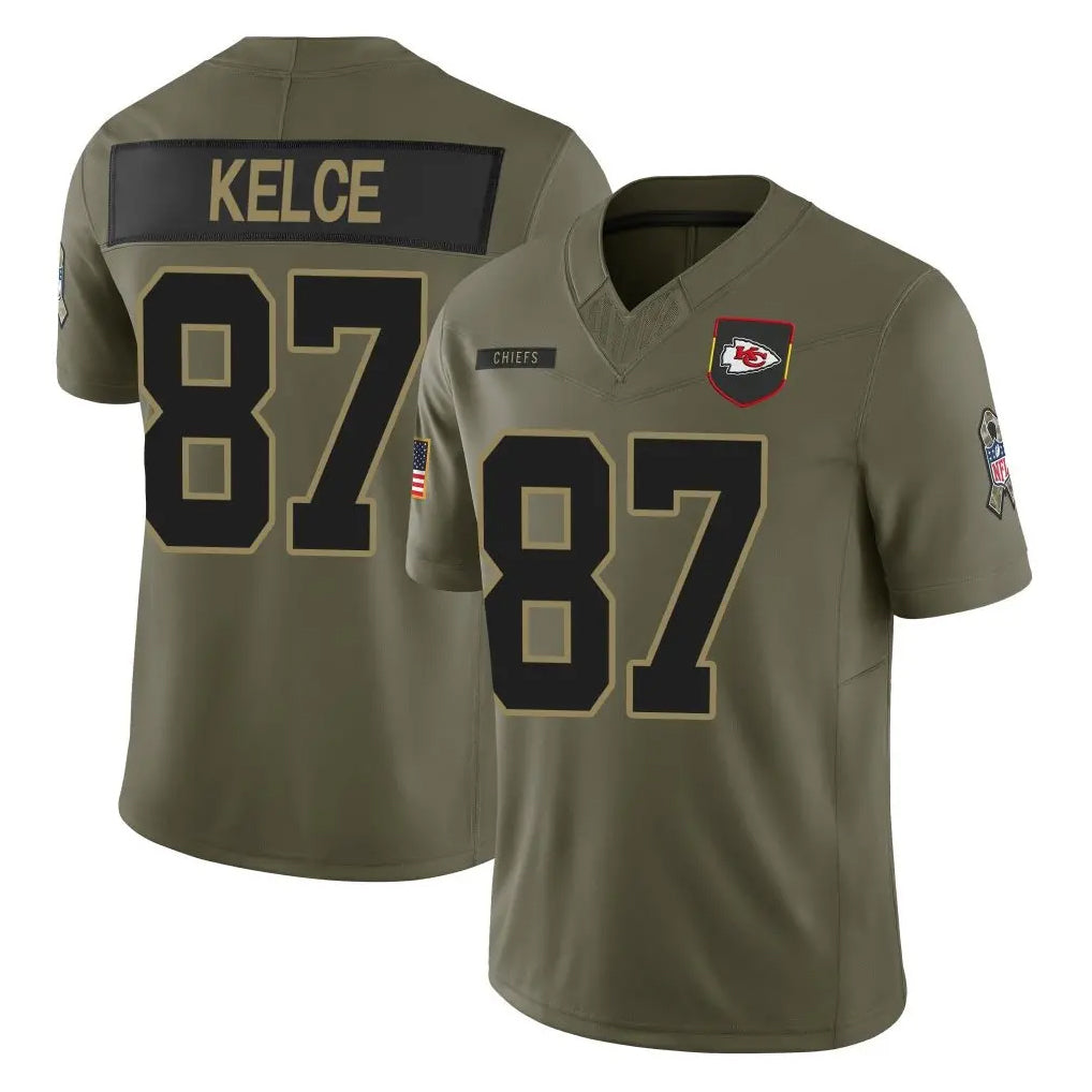 Vanessashop KC.Chiefs #87 Travis Kelce Player Olive 2025 Salute To Service Limited Game Stitched Jerseys