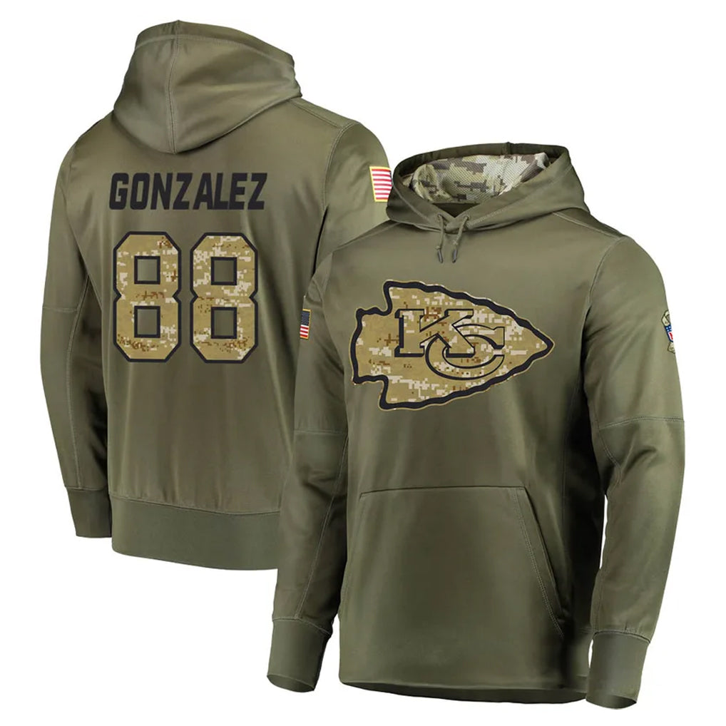 Vanessashop KC.Chiefs #88 Tony Gonzalez Player Olive Salute to Service Pullover Hoodies Home Game Stitched Jerseys