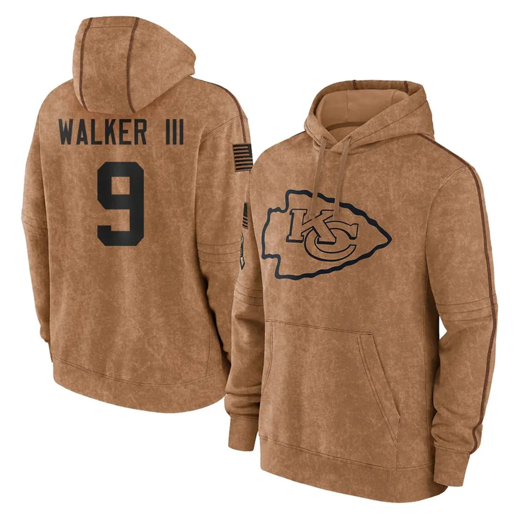 Vanessashop KC.Chiefs #9 Kenneth Walker III Player Brown Salute to Service Hoodies Limited Game Stitched Jerseys