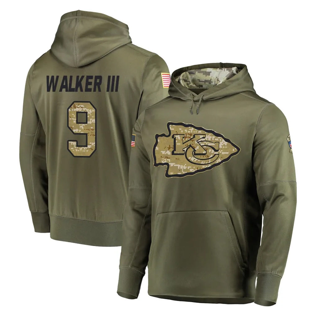 Vanessashop KC.Chiefs #9 Kenneth Walker III Player Olive Salute to Service Pullover Hoodies Home Game Stitched Jerseys