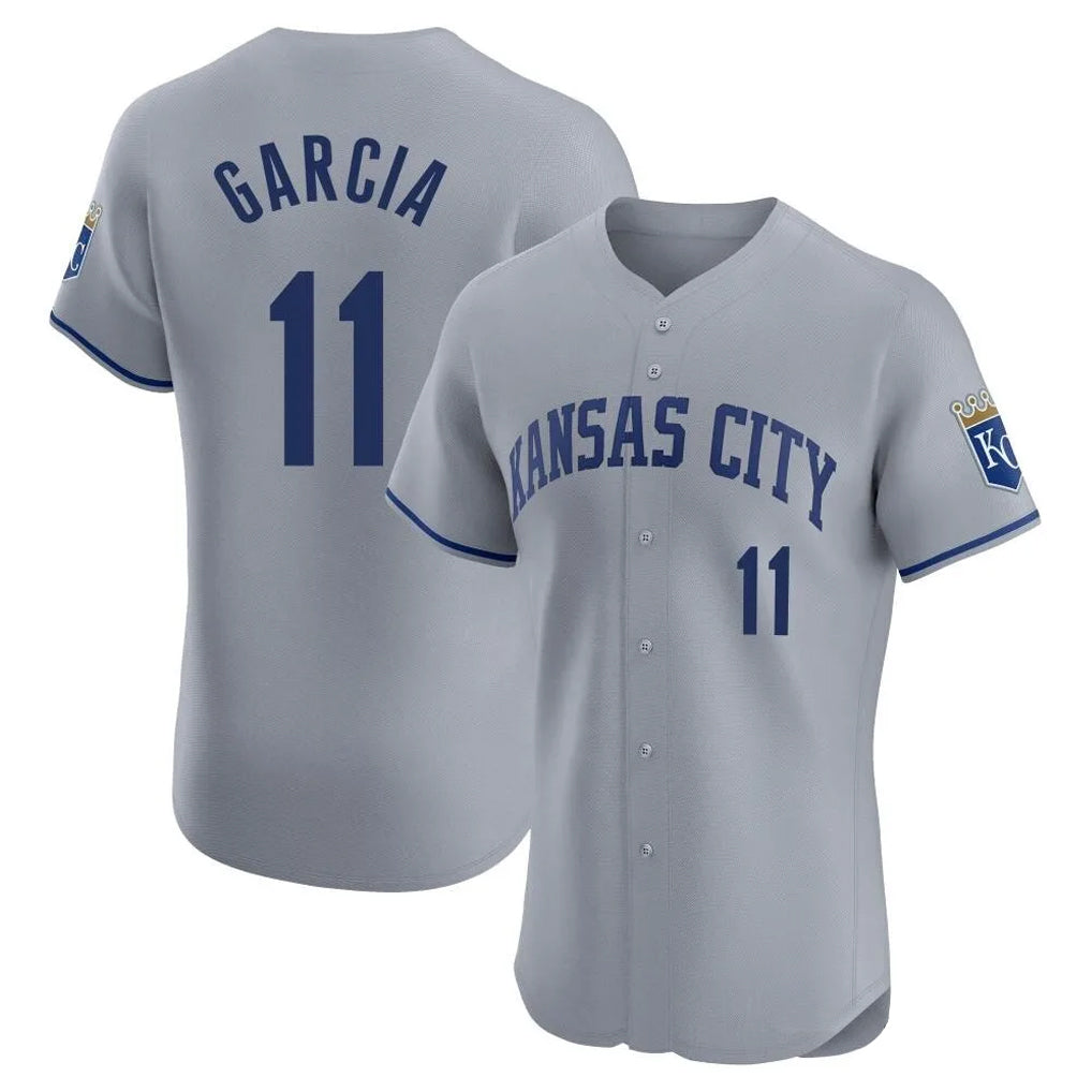 Vanessashop KC.Royals #11 Maikel Garcia Player Gray Limited Elite Home Stitched Jerseys