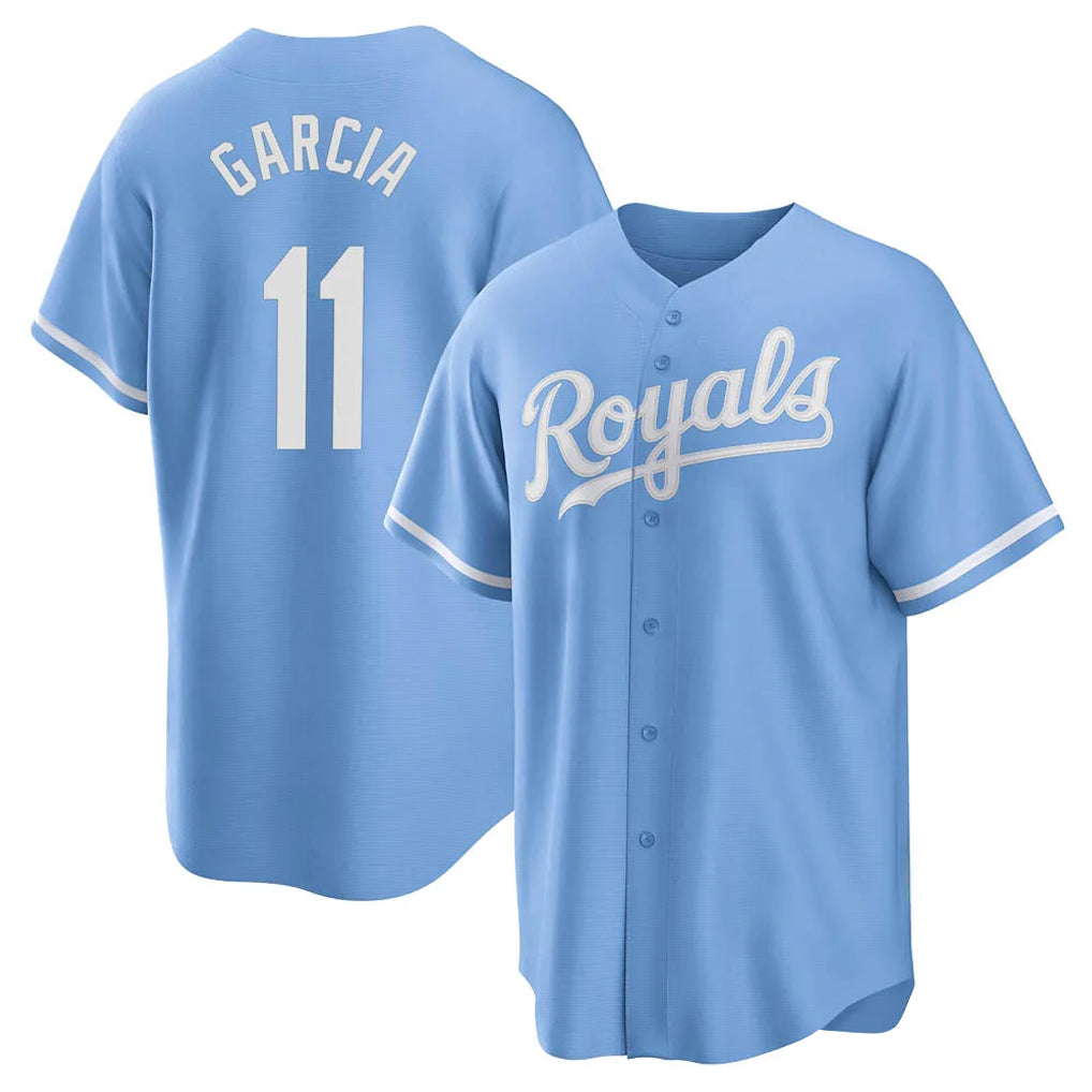 Vanessashop KC.Royals #11 Maikel Garcia Player Light Blue Home Game Stitched Jerseys