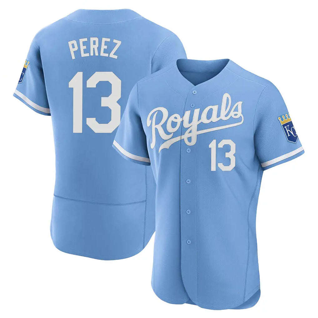 Vanessashop KC.Royals #13 Salvador Perez Player Light Blue Alt Limited Elite Home Stitched Jerseys