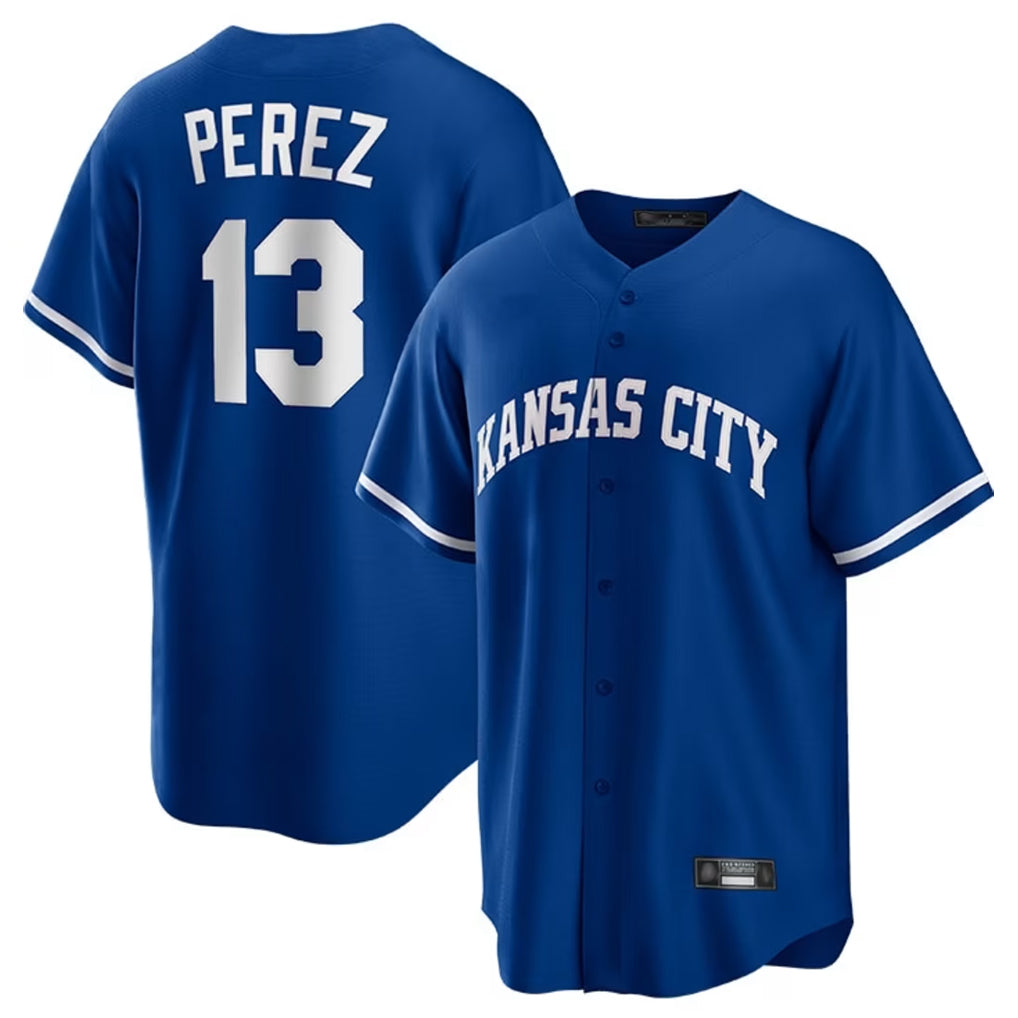Vanessashop KC.Royals #13 Salvador Perez Player Royal Game Home Stitched Jerseys