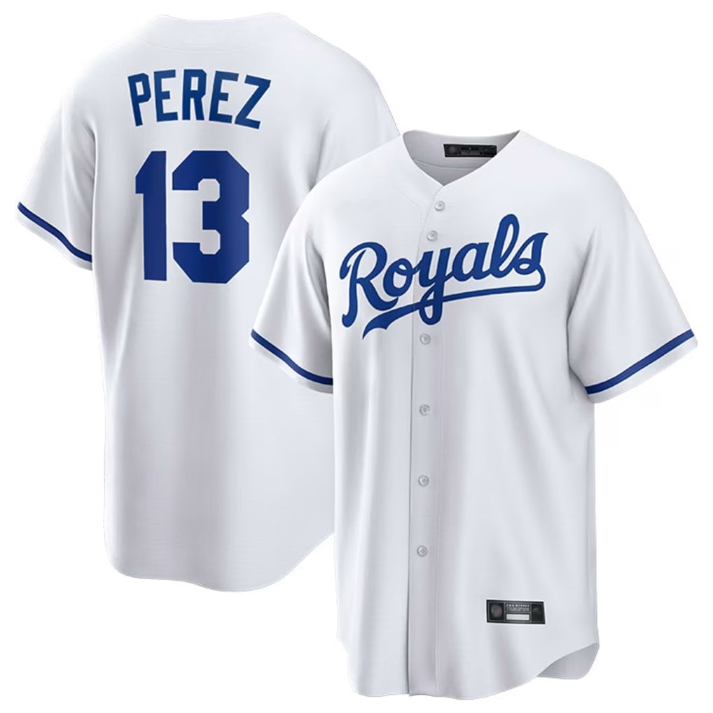 Vanessashop KC.Royals #13 Salvador Perez Player White Home Game Stitched Jerseys