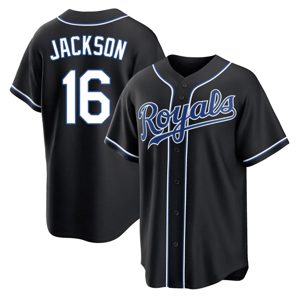 Vanessashop KC.Royals #16 Bo Jackson Player Black Carbon Fashion Home Game Stitched Jerseys