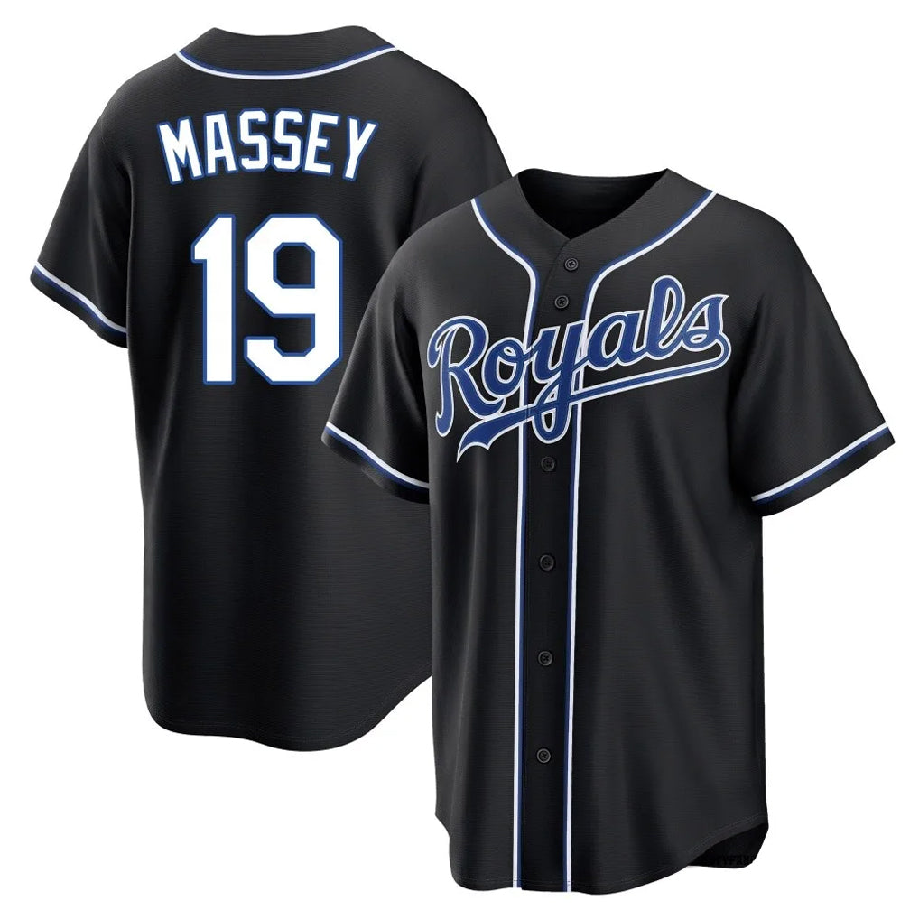 Vanessashop KC.Royals #19 Michael Massey Player Black Carbon Fashion Home Game Stitched Jerseys