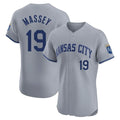 Vanessashop KC.Royals #19 Michael Massey Player Gray Limited Elite Home Stitched Jerseys