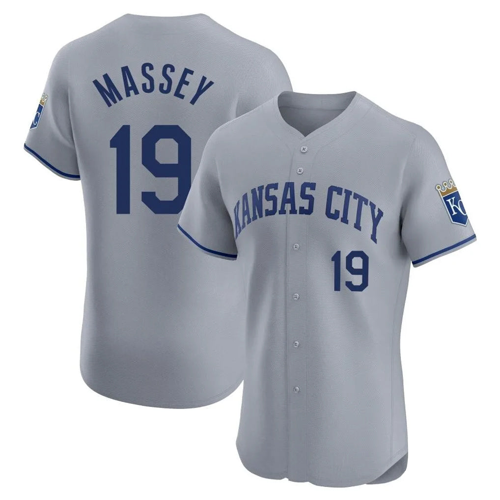 Vanessashop KC.Royals #19 Michael Massey Player Gray Limited Elite Home Stitched Jerseys