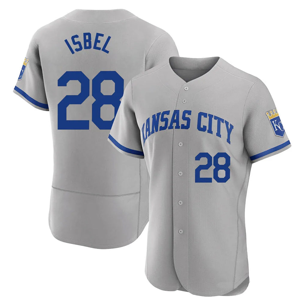 Vanessashop KC.Royals #28 Kyle Isbel Player Gray Limited Elite Home Game Stitched Jerseys