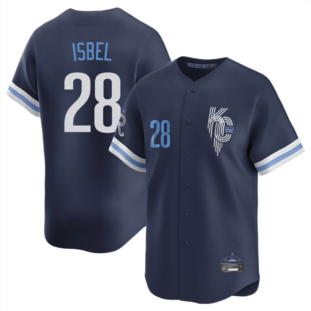 Vanessashop KC.Royals #28 Kyle Isbel Player Navy City Connect Limited Home Stitched Jerseys