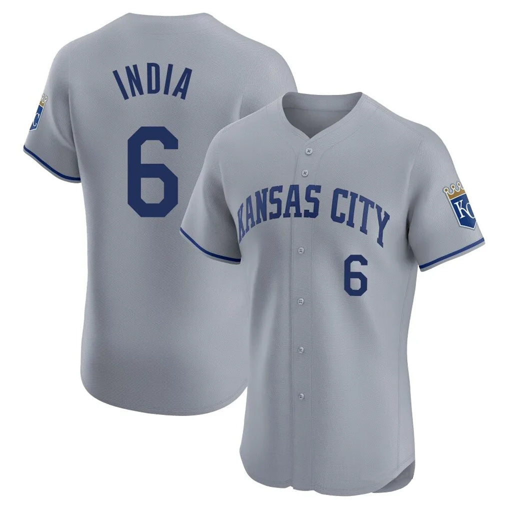 Vanessashop KC.Royals #6 Jonathan India Player Gray Limited Elite Home Stitched Jerseys