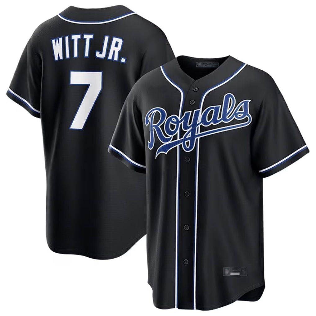 Vanessashop KC.Royals #7 Bobby Witt Jr. Player Black Carbon Fashion Home Game Stitched Jerseys