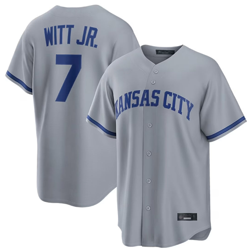 Vanessashop KC.Royals #7 Bobby Witt Jr. Player Grey Road Game Home Stitched Jerseys