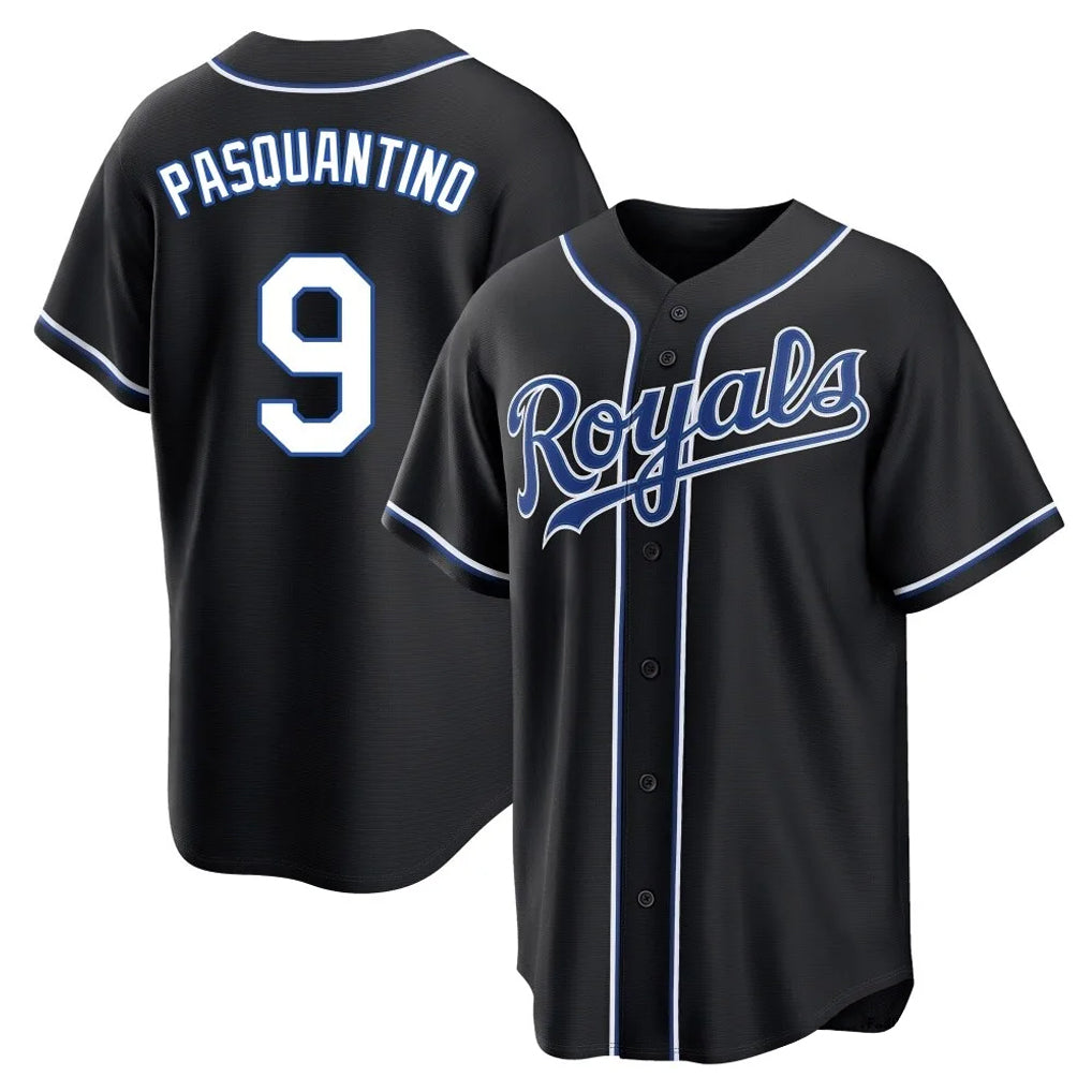 Vanessashop KC.Royals #9 Vinnie Pasquantino Player Black Carbon Fashion Home Game Stitched Jerseys
