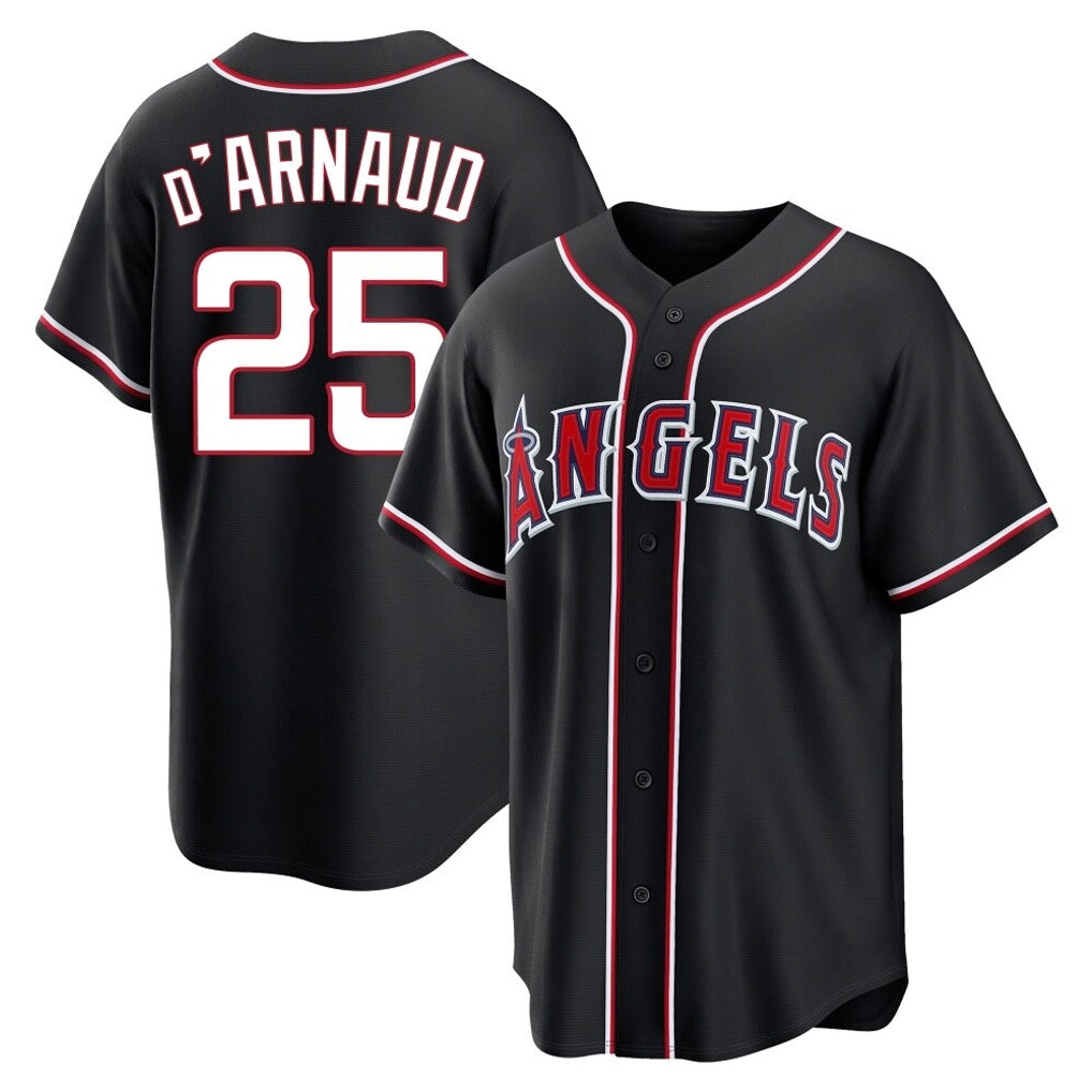 Vanessashop LA.Angels #25 Travis d'Arnaud Player Black Fashion Out Home Game Stitched Jerseys