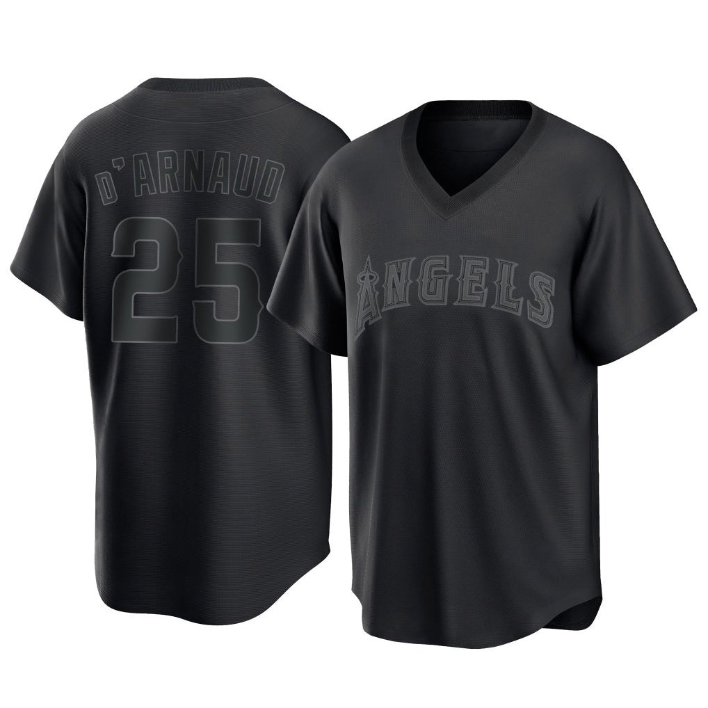 Vanessashop LA.Angels #25 Travis d'Arnaud Player Black Pitch Fashion T-shirt Stitched Jerseys