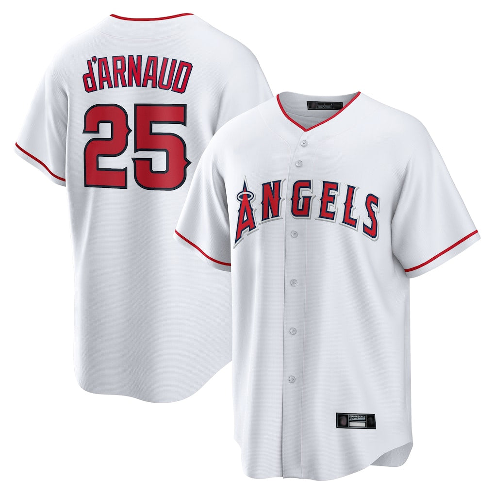Vanessashop LA.Angels #25 Travis d'Arnaud Player White Home Game Stitched Jerseys