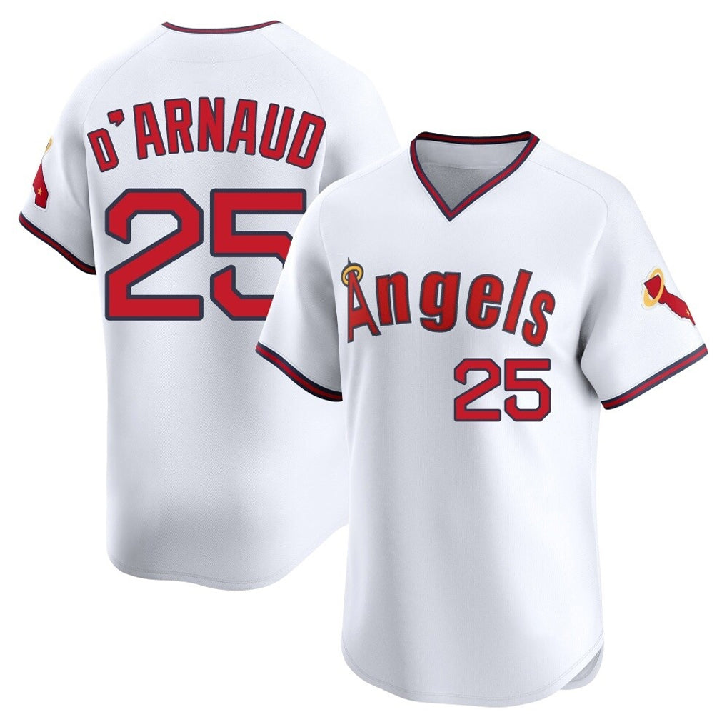 Vanessashop LA.Angels #25 Travis d'Arnaud Player White T-shirt Home Limited Stitched Jerseys