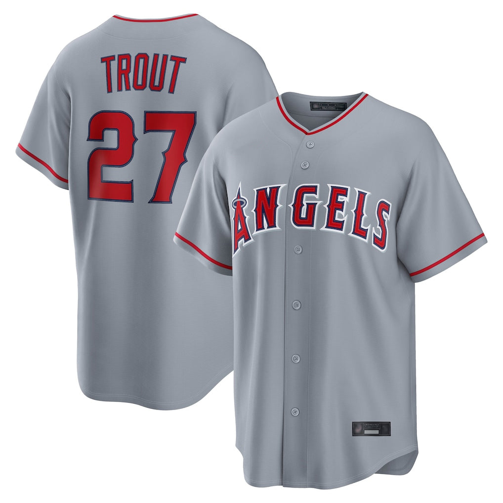 Vanessashop LA.Angels #27 Mike Trout Player Gray Home Game Stitched Jerseys