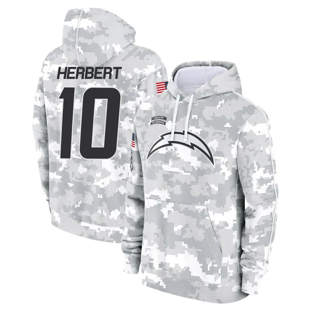 Vanessashop LA.Chargers #10 Justin Herbert Player Arctic Camo Salute to Service Hoodies Limited Game Stitched Jerseys