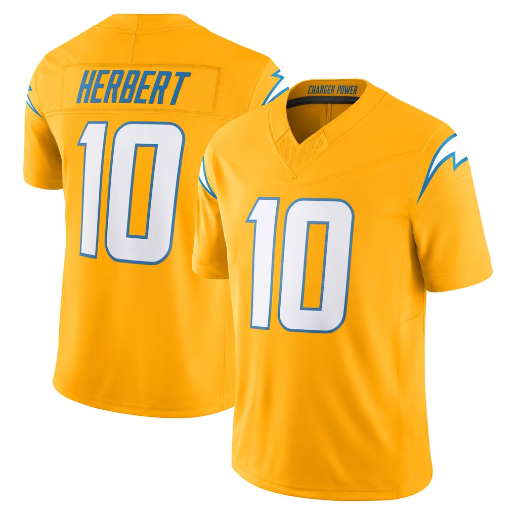 Vanessashop LA.Chargers #10 Justin Herbert Player Gold Limited Vapor F.U.S.E. Home Game Stitched Jerseys