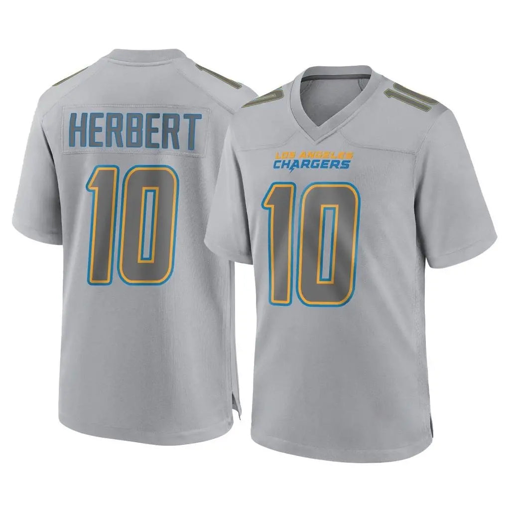 Vanessashop LA.Chargers #10 Justin Herbert Player Gray Atmosphere Fashion Home Game Stitched Jerseys
