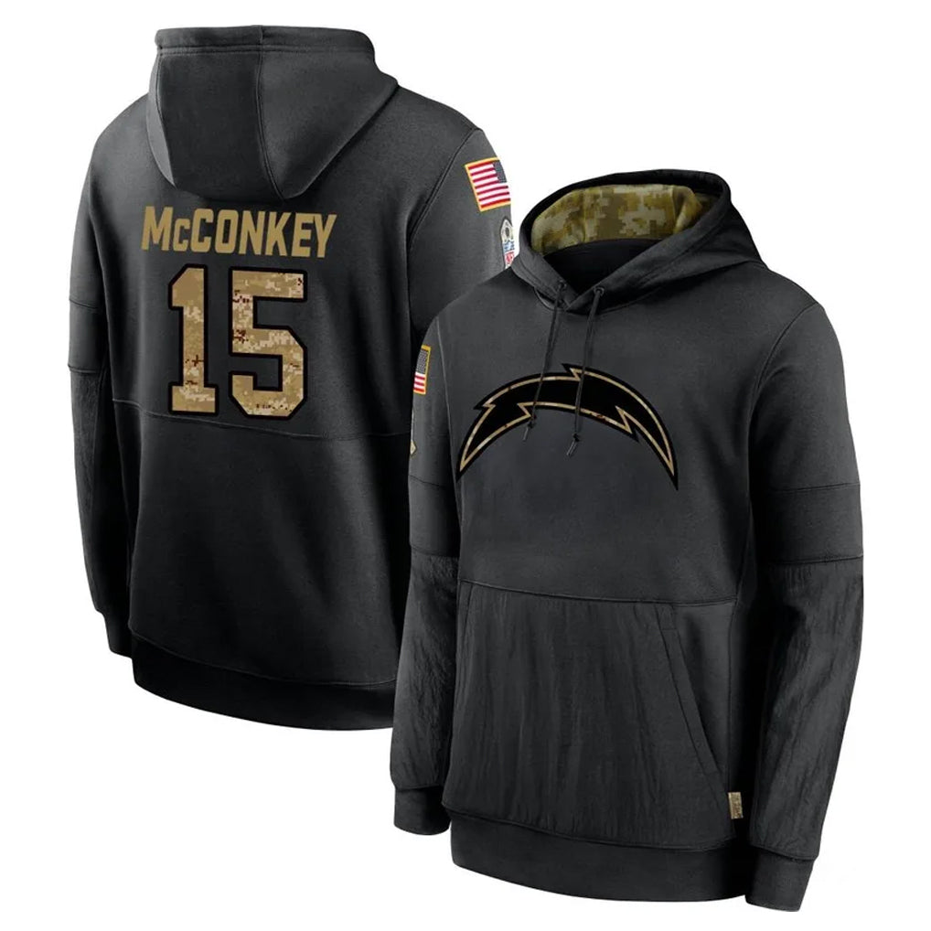 Vanessashop LA.Chargers #15 Ladd McConkey Player Black Salute to Service Hoodies Limited Game Stitched Jerseys