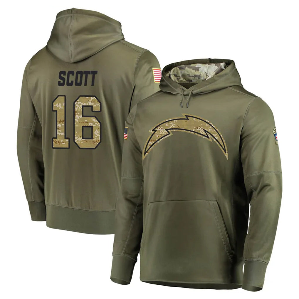 Vanessashop LA.Chargers #16 J.K. Scott Player Olive Salute to Service Pullover Hoodies Home Game Stitched Jerseys